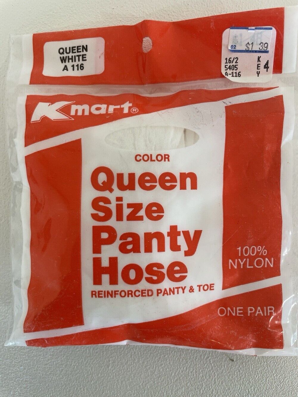 VTG Old Stock Kmart pantyhose white queen l/xl size Reinforced Panty And Toe